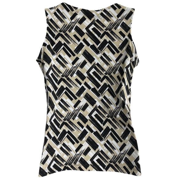 GNW Cowl Neck Sleeveless Top Womens XL Black Beige Abstract Print Statement Chic - Picture 4 of 6
